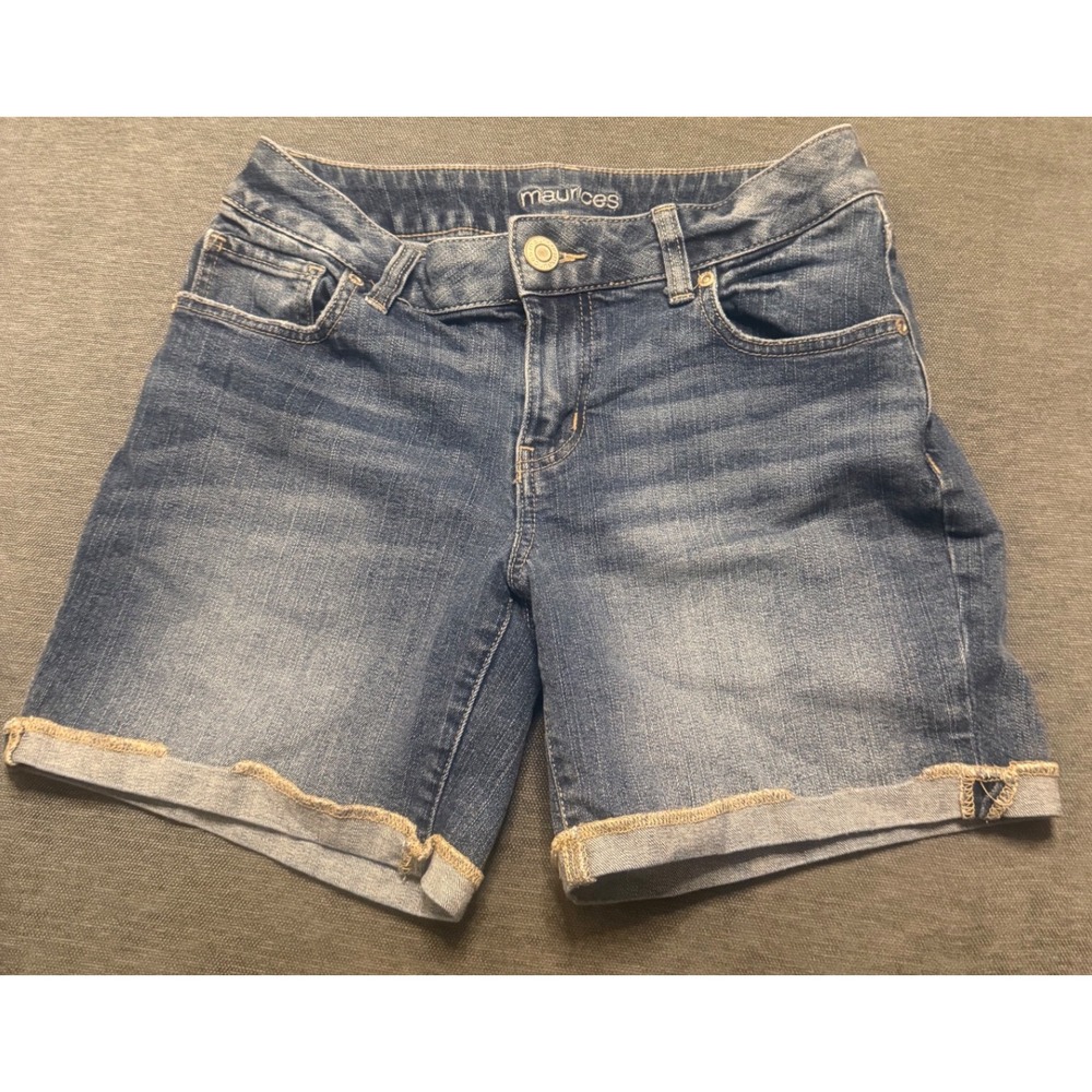 Maurices Womens Medium‎ Wash Cuffed Denim Jean Shorts Size 4 Blue Stretch